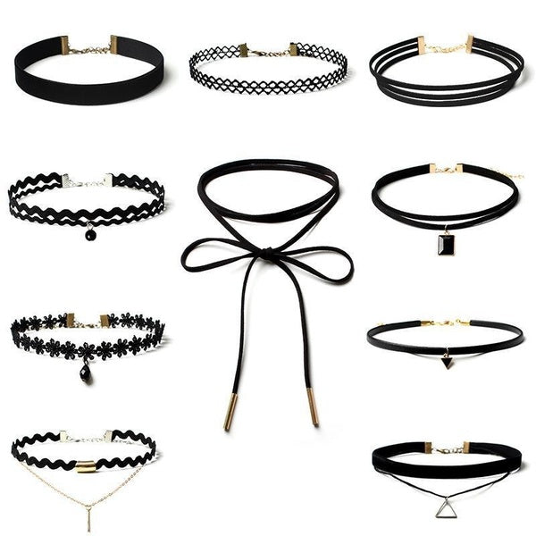 Black Gothic minimalist DIY jewelry Lolita collar choker combo set Black Velvet and lace Choker Necklace and Extender Chain for Women Girls
