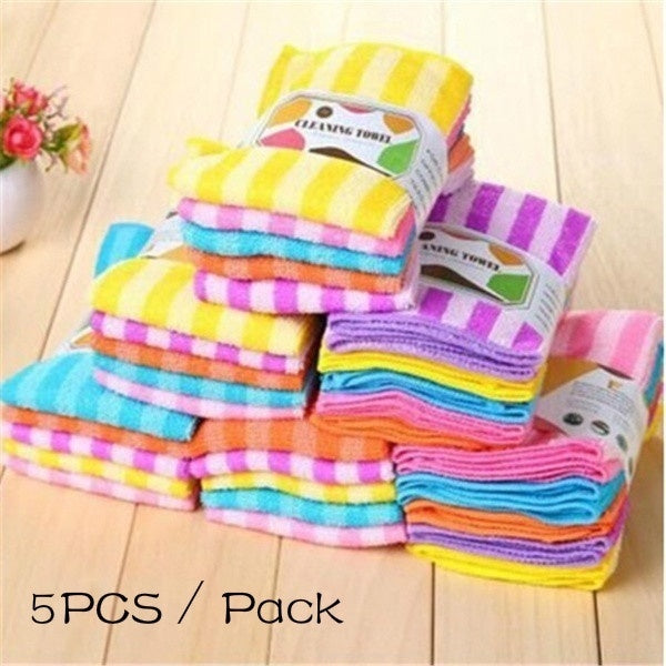 5PCS Colorful Striped Square Towel Cloth Household Kitchen Cleaning Utensils Dishwashing Towel(Color: Multicolor)