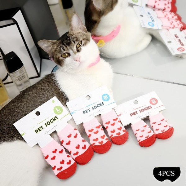 4Pcs Winter Anti-Slip Pet Dog Socks Small Cat Dogs Knit Warm Socks Thick Paw Protector Dog Socks