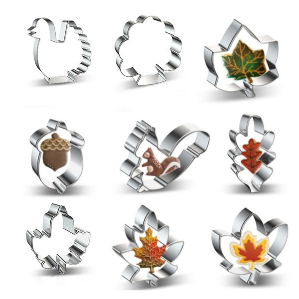 Thanksgiving Day Turkey Hen Maple Leaf Acorn Squirrel Stainless Steel Cookie Cutters Biscuit Mold for Autumn