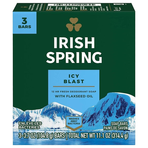 Irish Spring Deodorant Bar Soap, Icy Blast, 3.7 Ounces, 3 Pack