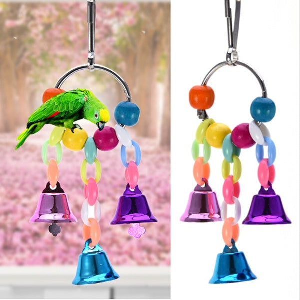 Perroquet Jouets Oiseau Suspendu Jouet Avec Perles Colorées Cloche Chaîne Pet Oiseau Perroquet À Mâcher Morsure Jouet Cage À Oiseaux Accessoires Oise