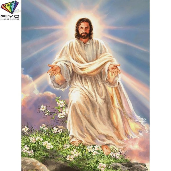 FIYO Jesus DIY 5D Diamond Painting Full Drill with Number Kits Maison et Cuisine Mode Mosaïque Diamant Peinture Toile Décoration Murale Cadeau Artisa