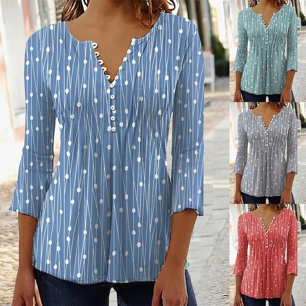 Women's Fashion Casual Long Sleeve V-neck Button Printed Blouses Loose Comfortable Shirts Plus Size Tops S-5XL