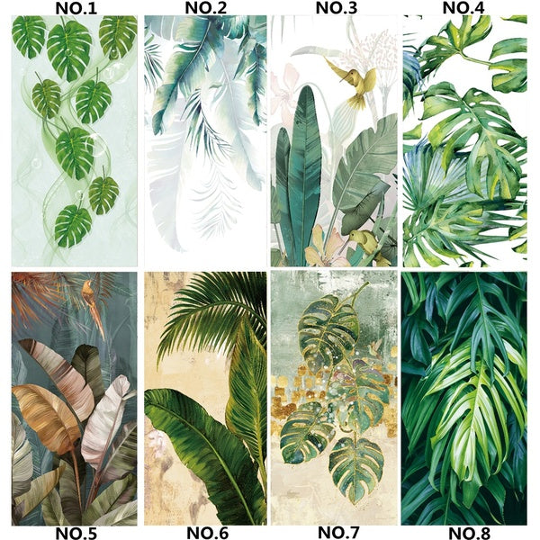 3D Green Palm Leaf Door Sticker Self-Adhesive Photo Wallpaper For Bedroom Entrance Poster Furniture Decal Home Design Door Cover