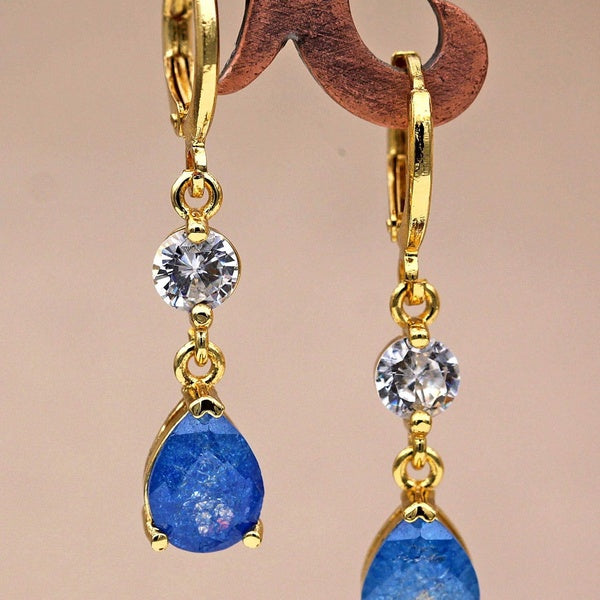 6 couleurs à choisir - 1 paire simple 7 * 9MM Waterdrop Teardrop Rose Bleu Zircon Topaz Cocktail Party Gemstone Golden Dangle Boucles d'oreilles