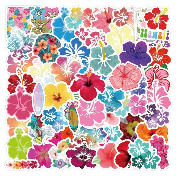10-60pcs Hibiscus Flower Sticker Hawaii Hibiscus graffiti Stickers for DIY Luggage Laptop Skateboard Motorcycle Bicycle Stickers