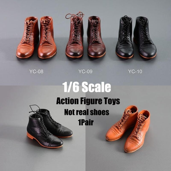 1Pair 1-6 Scale Trendy Male Lace-up Rubber Boots Soldier Solid Shoes Model for 12'' Detachable Feet Action Figure Body Dolls