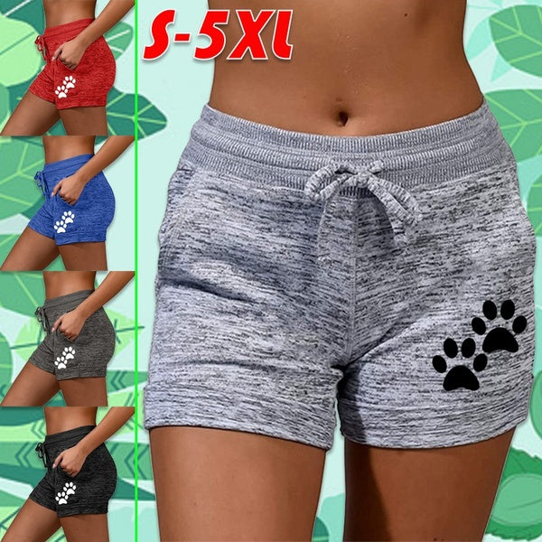 Summer Shorts for Women High Waist Printed Short Pants Outdoor Beach Shorts Quick-drying Sports Fitness Yoga Pants Casual Plus Size Drawstring Wide L