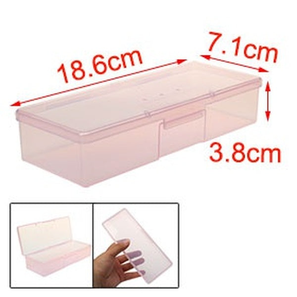 Household Salon Plastic Rectangle Design Manicure Pen Storage Box Case Clear Pink