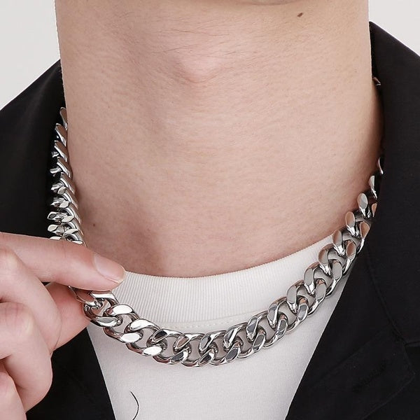 Hip-Hop Waterproof Mens Necklaces 14MM Wide Cuban Curb Link Chain Necklace Man In Polished 316L Stainless Steel Bikers Jewellery