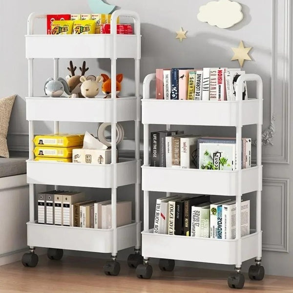Multi-Layer Mobile Bookshelf & Kitchen Organizer Cart with Wheels - Versatile Storage Rack for Bathroom, Snacks, and Household Items