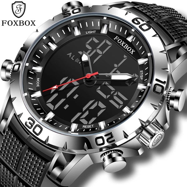 FOXBOX Sport hommes montres haut de gamme de luxe double affichage montre à Quartz pour hommes militaire étanche horloge numérique montre électroniqu