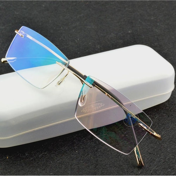 Lunettes de lecture sans monture en alliage de titane doré peu profondes avec revêtement multicouche antireflet +1 +1,5 +2 +2,5 +3 +3,5 +4