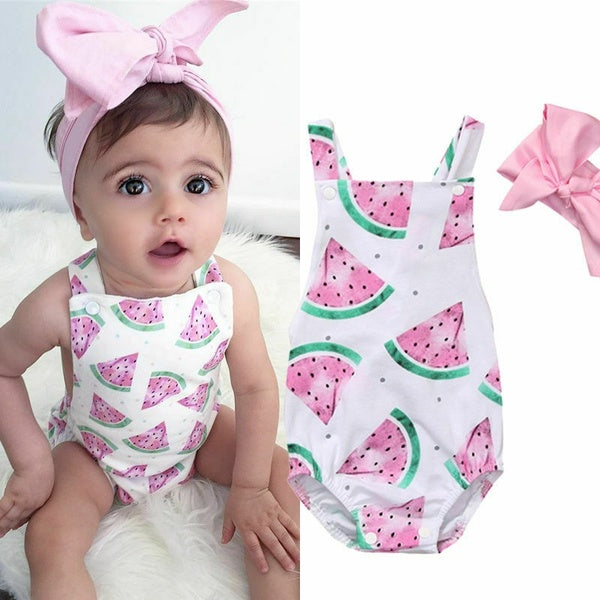 Infant Baby Girl Watermelon Romper Bodysuit Sunsuit Jumpsuit Outfit Set Clothes