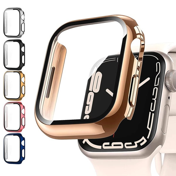 Plated Case for Apple Watch Series 9 45mm 44mm 42mm 38mm 41mm 40mm Series SE 8 7 6 5 4 3 2 1 Glass Screen Protector