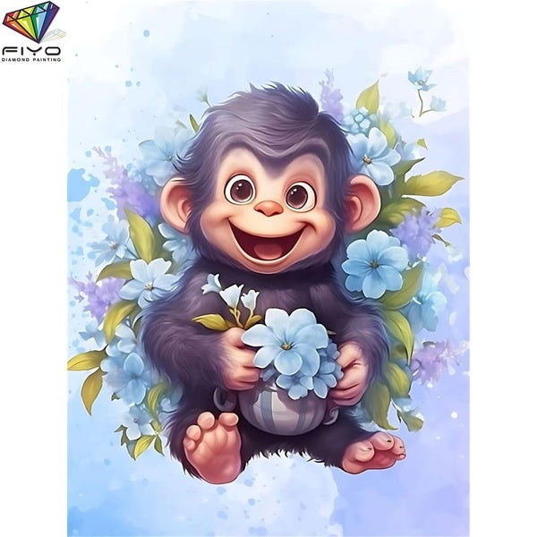 FIYO Monkeys DIY 5D Diamond Painting Full Drill with Number Kits Home and Kitchen Fashion Mosaic Diamond Painting Canvas Wall Decoration Gift Crafts