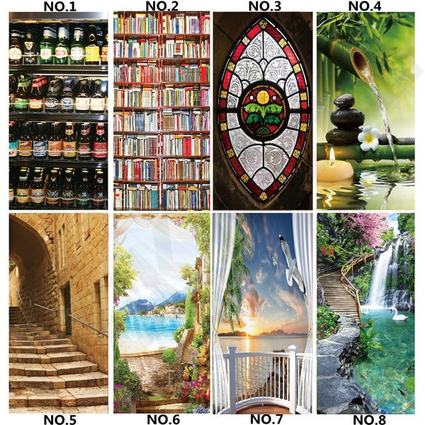 3D PVC Glass Door Sticker Adhesive Removable Book Scenery Wallpaper For Bedroom Bathroom Decoration Home Design Beach Wall Mural DIY Porte Posters