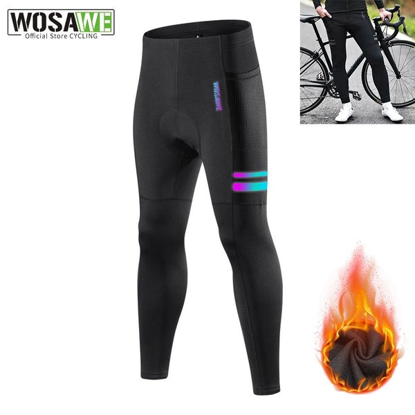 WOSAWE Men's Winter Cycling Warm Pants 3D Gel Padded Thermal Fleece Road Bike Pants Reflective Riding Trousers