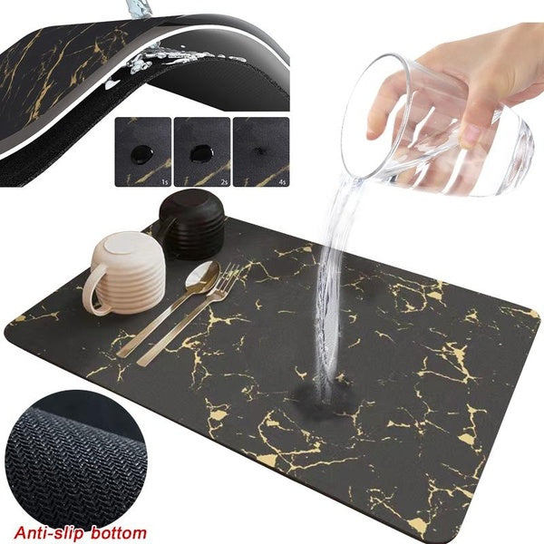 Super Absorbent Coffee Drain Pad Dish Drying Mat Tableware Draining Pad Quick Dry Rug Kitchen Dinnerware Placemat Kitchen Countertops Mat(S,M,L)