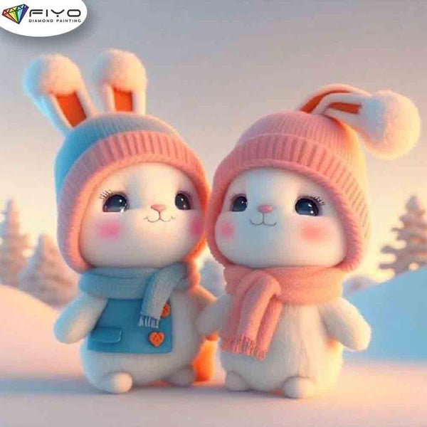 FIYO Two Rabbits Diamond Painting Kits For Adults DIY 5D Diamond Mosaic Diamond Painting Home and Kitchen Fashion Canvas Pictures Wall Decoration Gif