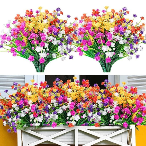 1-10 Bundles Artificial Flowers for Outdoor Decoration, Spring Summer Decoration UV Resistant Faux Outdoor Plastic Greenery Shrubs Plants Fake Flower