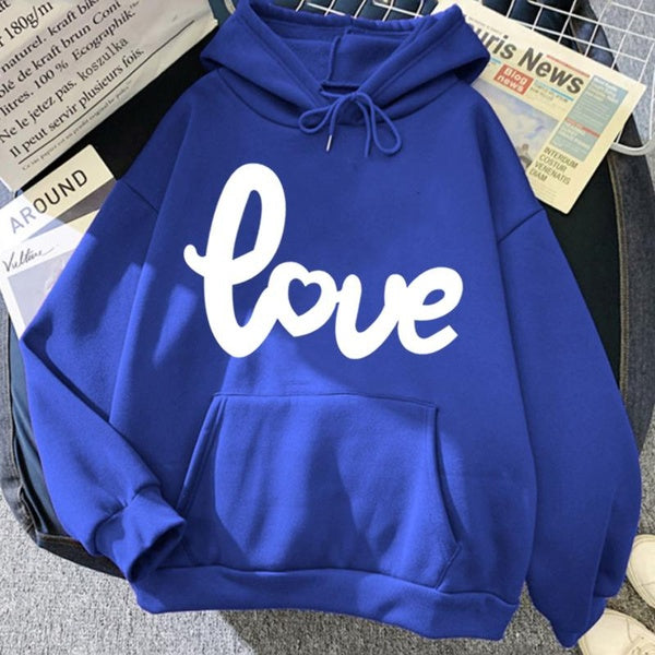 New Women Heart Letter Pattern Hooded Sweatshirts Spring Autumn Winter Cotton Hoodie (S-4XL)
