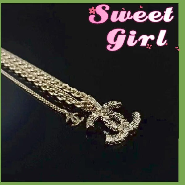 Vintage Lettre Or Double Couche Pendentif Collier pour Femmes Chandail Charme Chaîne Collier Bijoux Lady Cadeau