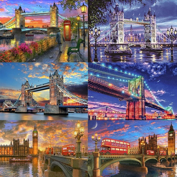 DIY 5D London Tower Bridge Landscape Diamond Painting Full Drill with Number Kits Home and Kitchen Fashion Crystal Rhinestone Cross Stitch Embroidery