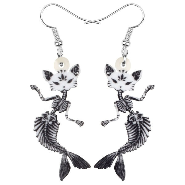 Acrylic Halloween Grey Cat Fish Skull Skeleton Earrings Big Long Dangle Drop Jewelry for Women Girls Trendy Gift Accessories Charms