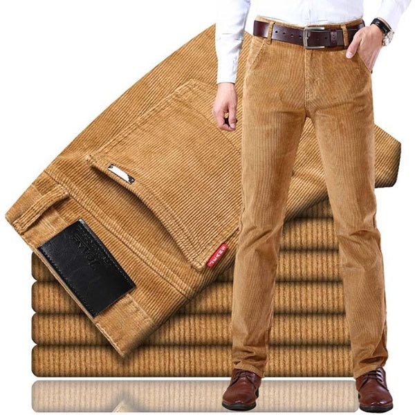 Slim Fit Corduroy Trousers with Elasticity for Youthful Office Look For Men