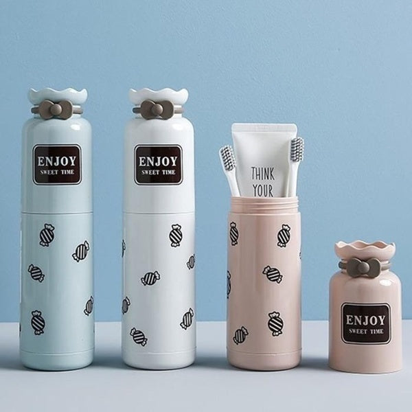 Candy Print Household Travel Mouthwash Cup Toothbrush Toothpaste Storage Box Portable Toothbrush Cup Dental Storage Case 8.86"x2.44"