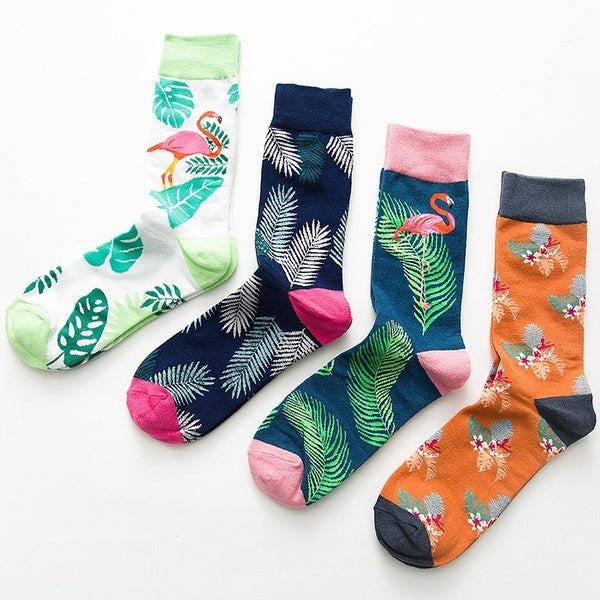 Men Fashion Personality Multi-color Lover Socks Creative Casual Cartoon Printed Middle Tube Cotton Socks Valentine Gifts
