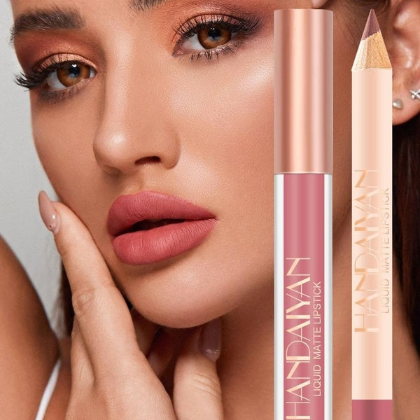 12 Color Matte Lip Liner Lip Gloss Combination Matte Lipstick Comestics Set Non-stick Non-decolorizing Makeup Liquid Lip Glaze