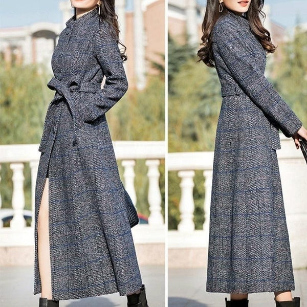 VANGULL Brand Women Long Coat Woolen Coat Classic Long Wool Coats Jackets Trench Winter Outerwear Plaid Coats