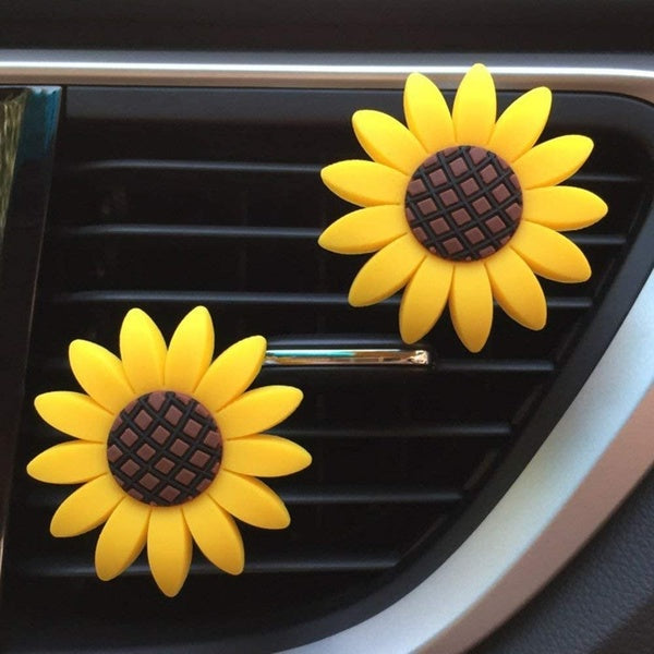 2 PACK Sunflower Car Accesories Cute Car Air Freshener Sunflower Air Vent Clips Sunflowers Gift Decorations Girasoles Car Clip Interior Air Vent Deco
