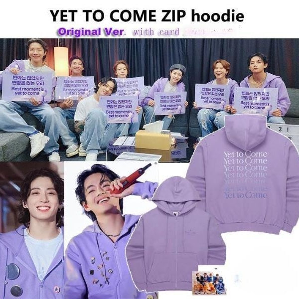 Bangtang Yet to Come in BUSAN Hoodie Zip Coat K-pop Concert Loose Purple Sweatshirt for Army Fans with Card Original Ver.
