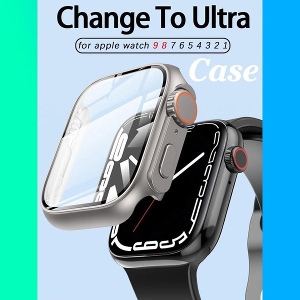 LEIXIUER Pc Case with Tempered Glass for Apple Watch 9 8 7 45mm 41mm Upgrade To Apple Watch Ultra -Ultra 2 49mm Screen Protector PC Cover For Iwatch