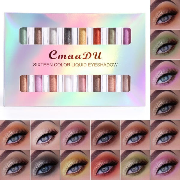 CmaaDu 8Pcs-Sets 16Color Holiday-Exclusive Baked Minerals Dazzles Liquid Eye Shadow Makeup Metallic Glitter Eye Shadow Cosmetics