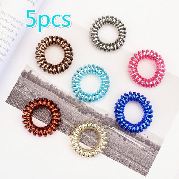 5pcs Women Colorful Elastic Spiral Shape Hair Rope Telephone Wire Hair Ties Ponytail Holder Hair Accessories Xmas Gifts Matron Inn