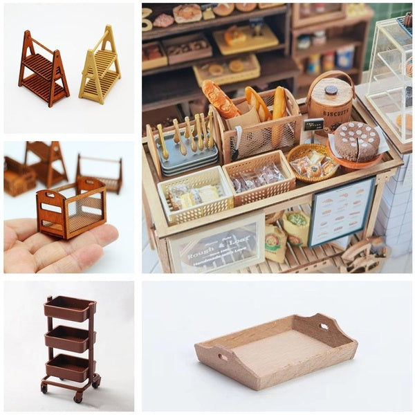 1:12 Dollhouse Accessories Mini Bakery Shop Bread Shelves Wooden Tray Miniatures Collection Matron Inn