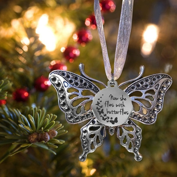 Now She Flies with Butterflies wife sister girlfriend Large Silver Tone Butterfly Charms Ornament Memorial Remembrance Lost Loved Ones Ornament penda