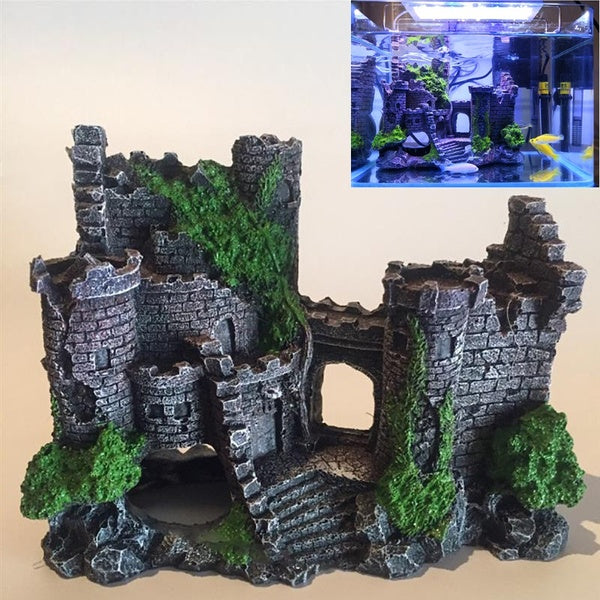 Aquarium Ancien Château Décoration Résine Artificielle Bâtiment Roches Cave pour Aquarium Fish Tank Aménagement Paysager Ornement Décor