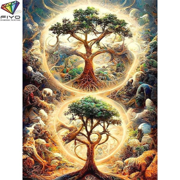 FIYO Tree DIY 5D Diamond Painting Full Drill with Number Kits Home and Kitchen Fashion Mosaic Diamond Painting Canvas Wall Decoration Gift Crafts for