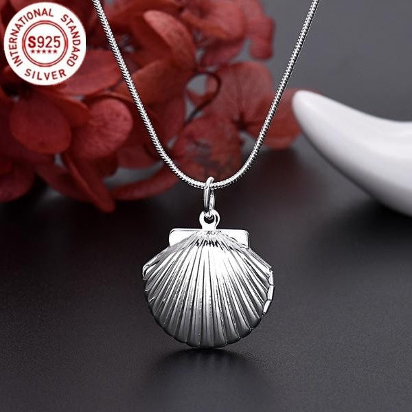 925 Sterling Silver Seashell Photo Frame Pendan Snake Chain Necklace 16-18-20-22-24-26-28-30inch for Womens Charm Wedding Fashion Fine Jewelry