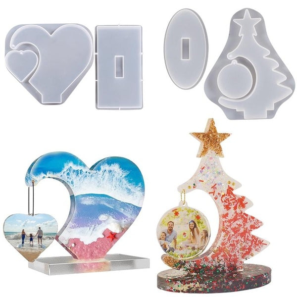 2pcs-set Heart-Tree Shape Photo Frame for Resin Casting Craft