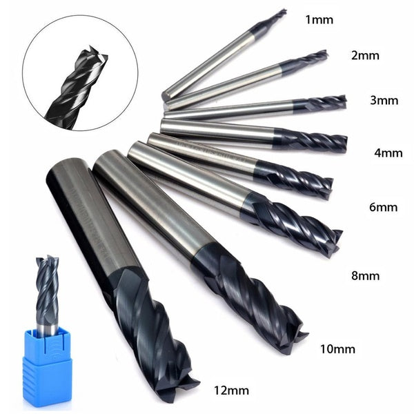 8pcs-set 4 Flutes Solid Carbide End Mill 1-2-3-4-6-8-10-12mm Milling Cutter Tungsten Steel Power Tool