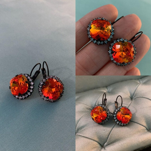 Classique Argent Noir Couleur Délicat Cerise Orange Zircon Boucles D'oreilles Anniversaire De Mariée Cadeau De Noël Beach Party Bijoux