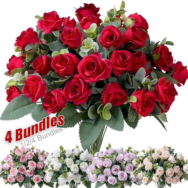 1-2-4 Bundles 10 Heads Artificial Flower Silk Rose White Eucalyptus Leaves Peony Bouquet Fake Flower for Wedding Table Party Vase Home Decor