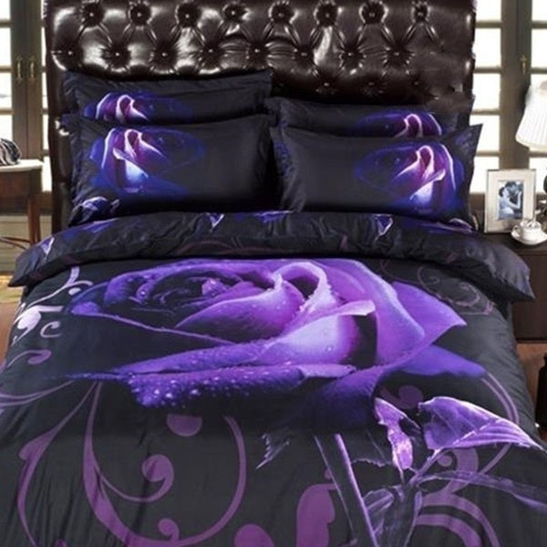 3D HD Purple Duvet Cover Household Supplies King-Queen-Full-Double-Twin-Single-Baby Size Reversible 3D Purple Rose Pattern Printed Bedding Duvet Cove
